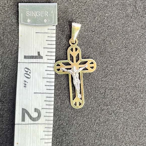 14K 2 Toned Gold Cross Pendant - Picture 3 of 6